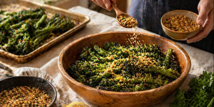 Crispy Lemon Parsley Roasted Broccolini with Garlic Breadcrumbs
