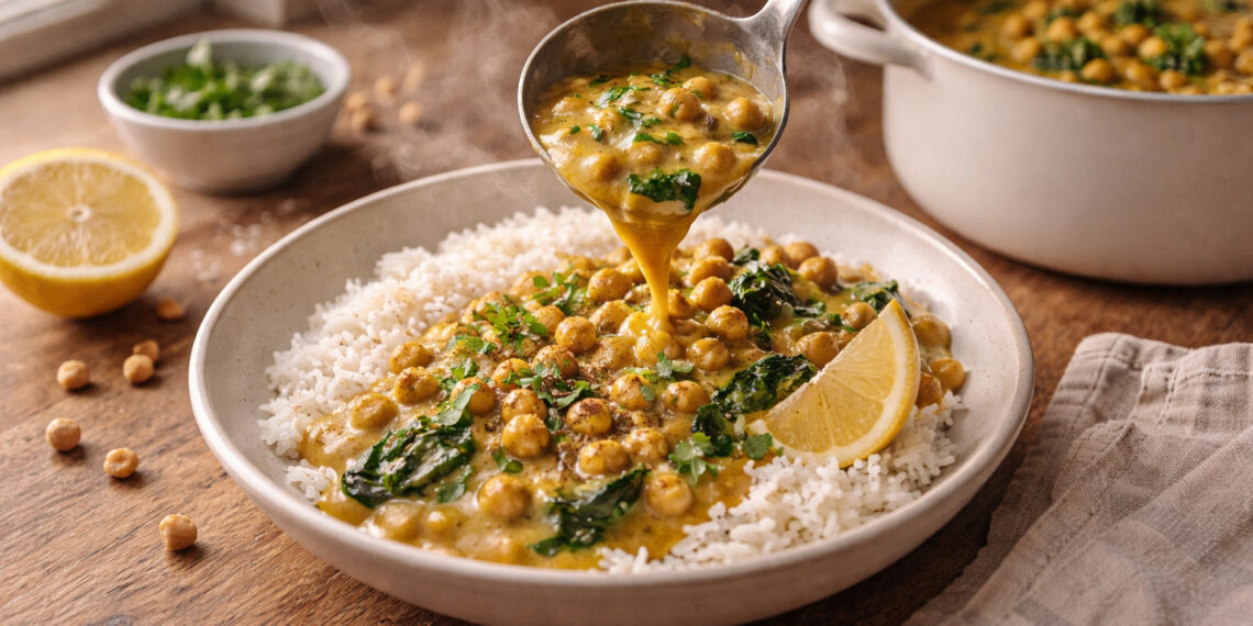 Creamy Coconut Turmeric Chickpea and Spinach Stew