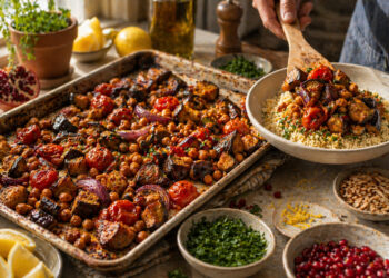 One-Pan Moroccan Chickpea and Eggplant Sheet-Pan Dinner