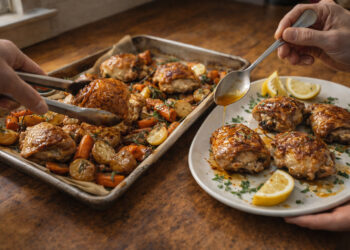 Tarragon Honey Chicken with Roasted Carrots and Potatoes