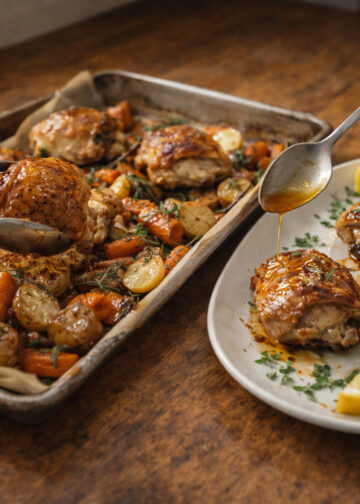 Tarragon Honey Chicken with Roasted Carrots and Potatoes