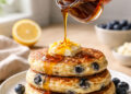 Lemon Ricotta Blueberry Cottage Pancakes with Maple Drizzle
