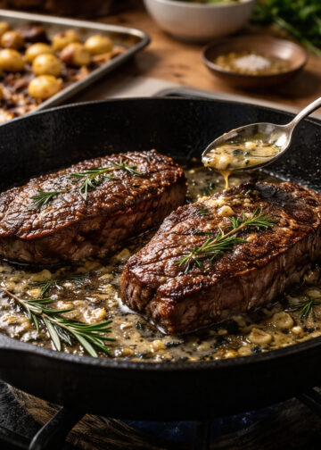 Garlic-Rosemary Butter Steak with Roasted Shallot Potatoes