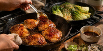 Skillet Miso-Glazed Chicken with Sesame Bok Choy