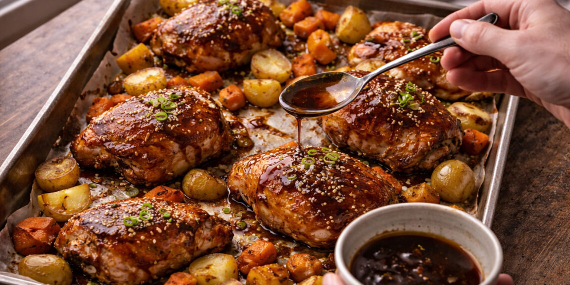 Maple-Soy Glazed Chicken with Carrot and Potato Roast