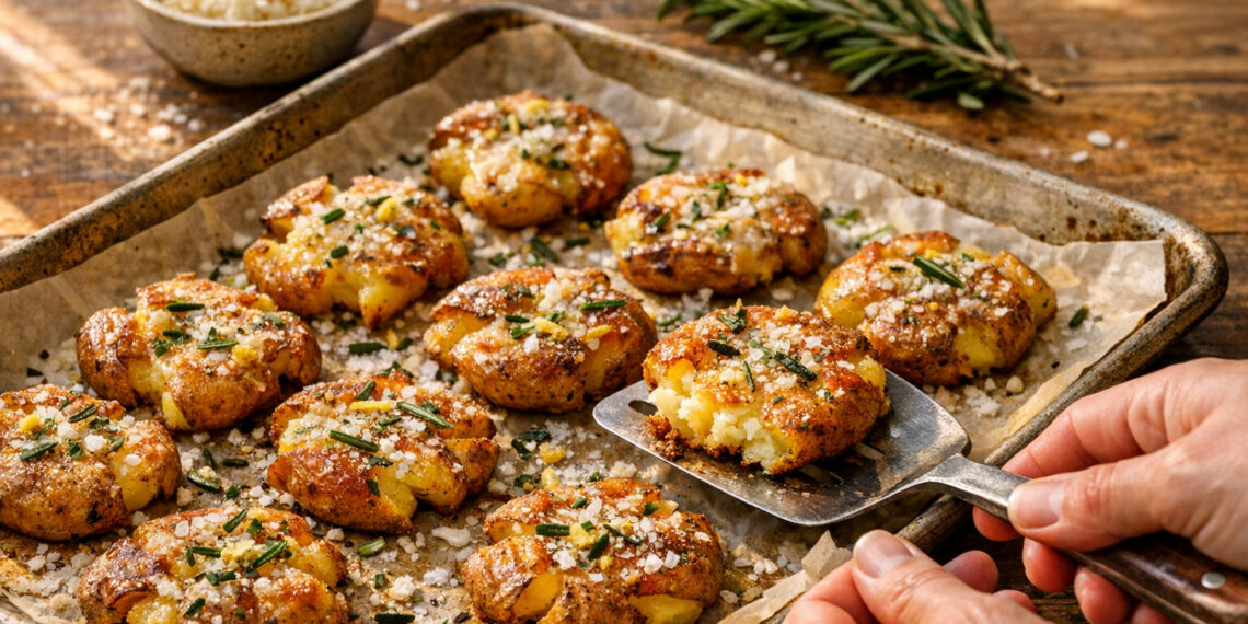 Smashed Baby Potatoes with Parmesan and Rosemary