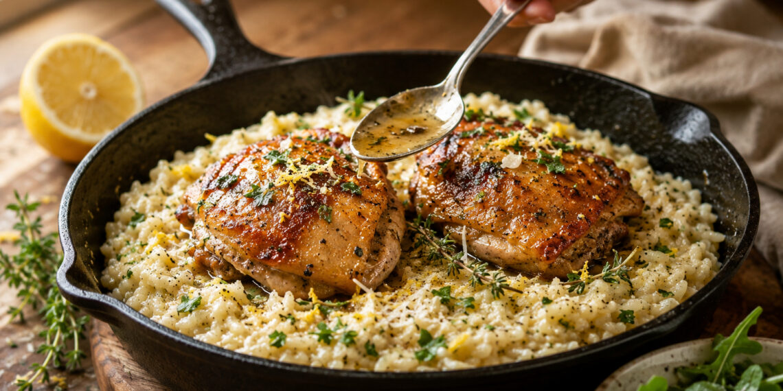 Crispy Skillet Chicken with Lemon Herb Risotto