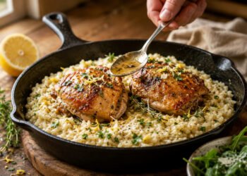 Crispy Skillet Chicken with Lemon Herb Risotto