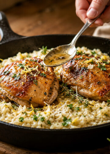 Crispy Skillet Chicken with Lemon Herb Risotto