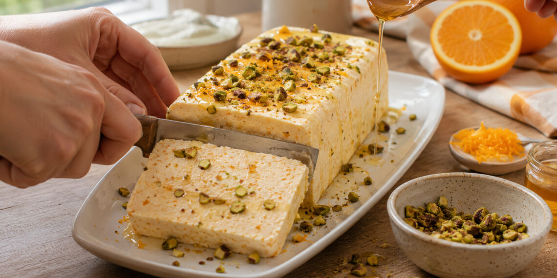 Cardamom Citrus Semifreddo with Pistachio and Honey Crumble