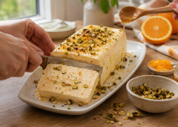 Cardamom Citrus Semifreddo with Pistachio and Honey Crumble