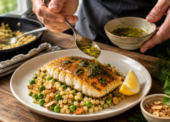 Herbed Lemon Butter Cod with Israeli Couscous Pilaf