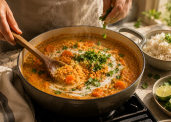Creamy Coconut Carrot and Red Lentil Dahl with Cilantro