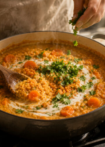 Creamy Coconut Carrot and Red Lentil Dahl with Cilantro