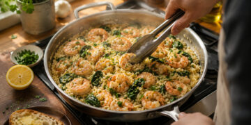 Garlic Butter Shrimp with Lemon Herb Orzo and Spinach