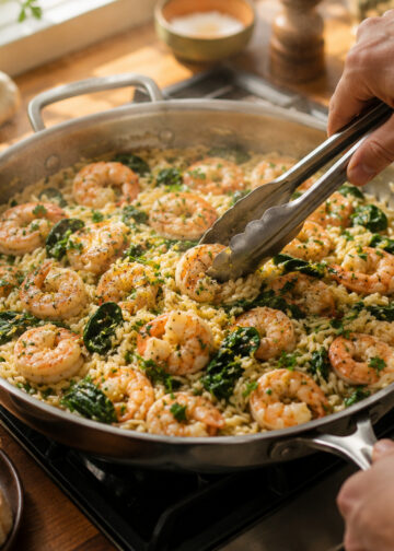 Garlic Butter Shrimp with Lemon Herb Orzo and Spinach