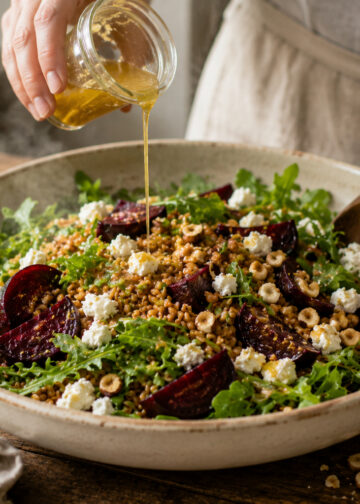 Autumn Warm Farro Salad with Roasted Beets and Hazelnuts