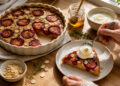 Roasted Plum Almond Clafoutis with Honeyed Yogurt