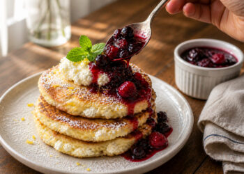Lemon Ricotta Breakfast Pancakes with Berry Compote