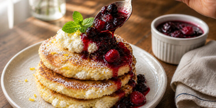 Lemon Ricotta Breakfast Pancakes with Berry Compote