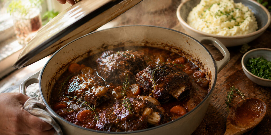 Braised Beef Short Ribs with Red Wine and Shallots