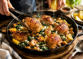 Pan-Roasted Chicken with Spinach, Feta, and Potatoes