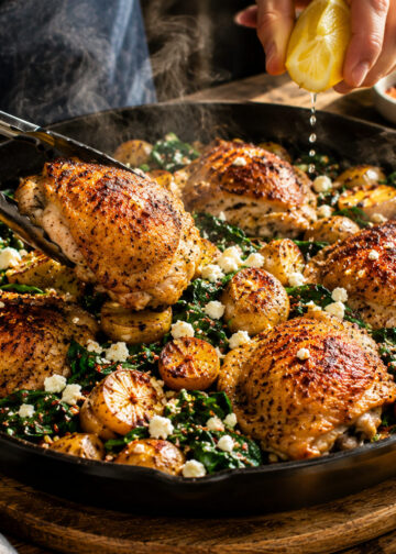 Pan-Roasted Chicken with Spinach, Feta, and Potatoes