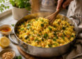 Saffron Lemon Chickpea and Zucchini Pilaf with Herbs