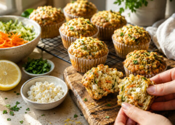 Carrot Zucchini Breakfast Muffins with Feta Crumble