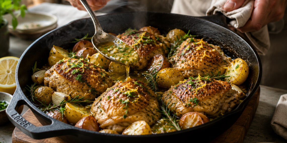 Skillet Brown Butter Chicken with Crispy Baby Potatoes
