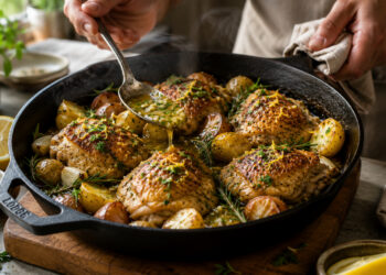 Skillet Brown Butter Chicken with Crispy Baby Potatoes