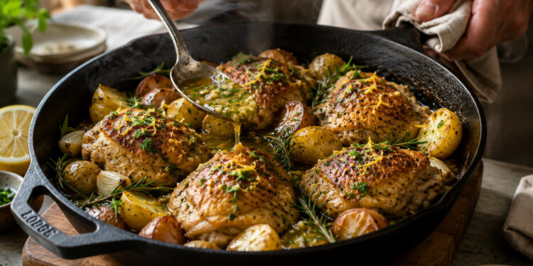 Skillet Brown Butter Chicken with Crispy Baby Potatoes