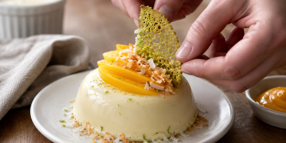 Ginger Mango Coconut Panna Cotta with Lime Tuile