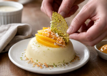 Ginger Mango Coconut Panna Cotta with Lime Tuile