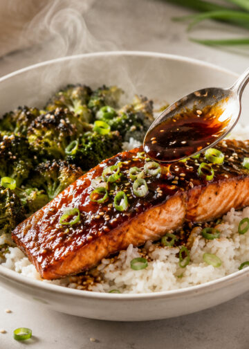 Honey-Soy Glazed Salmon with Charred Broccoli and Rice
