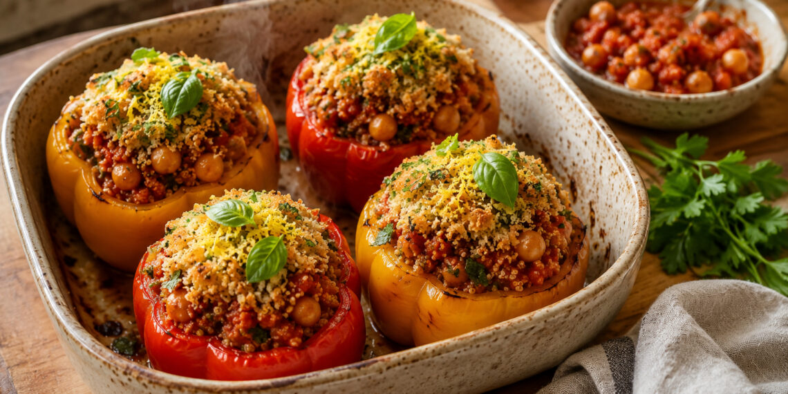 Herbed Quinoa Stuffed Peppers with Smoky Tomato Ragout