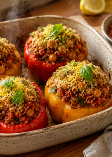 Herbed Quinoa Stuffed Peppers with Smoky Tomato Ragout