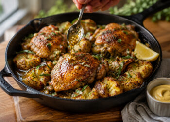 Garlic Tarragon Chicken with Smashed Mustard Potatoes