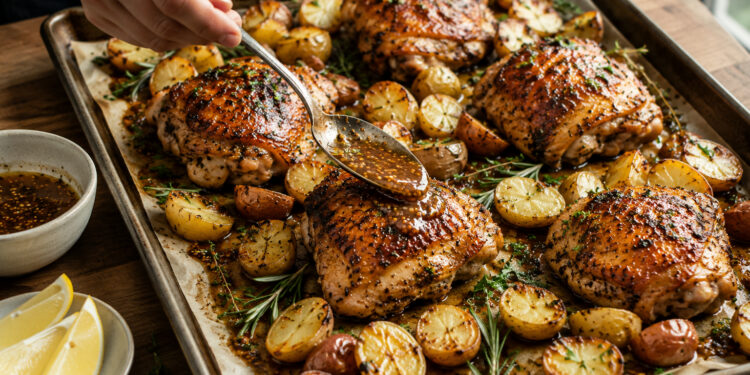 Herb-Roasted Chicken Thighs with Mustard-Glazed New Potatoes