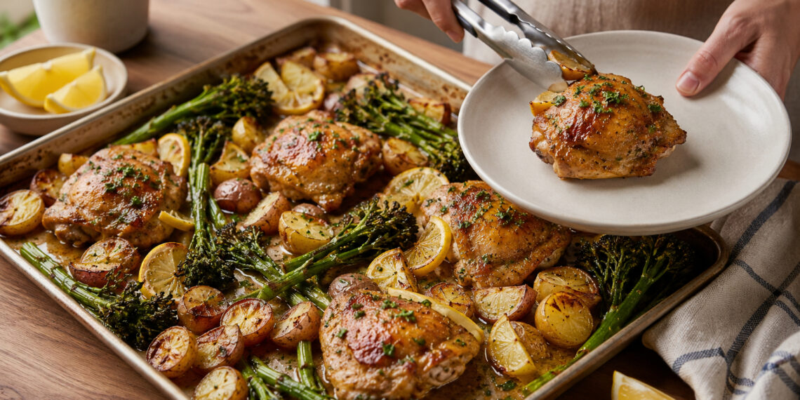 Sheet-Pan Lemon Garlic Chicken with Roasted Broccolini