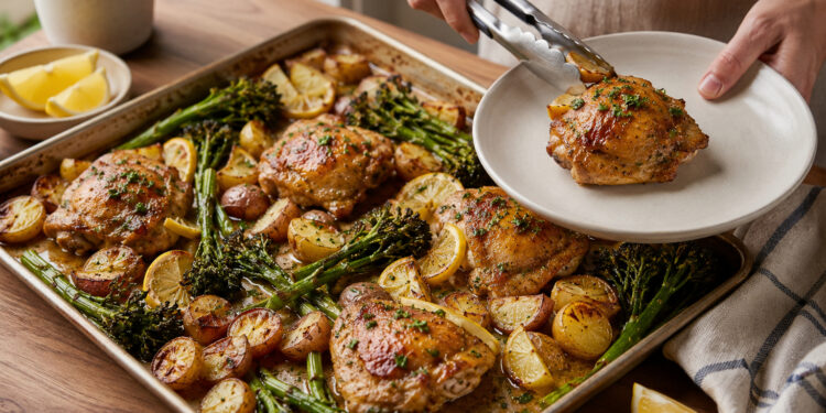 Sheet-Pan Lemon Garlic Chicken with Roasted Broccolini
