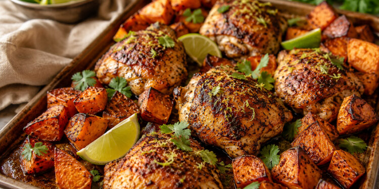 Cumin-Lime Roasted Chicken with Crispy Sweet Potatoes