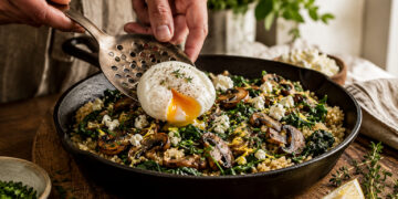 Herbed Quinoa and Mushroom Breakfast Skillet with Poached Egg