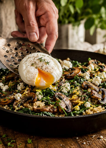 Herbed Quinoa and Mushroom Breakfast Skillet with Poached Egg