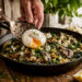 Herbed Quinoa and Mushroom Breakfast Skillet with Poached Egg