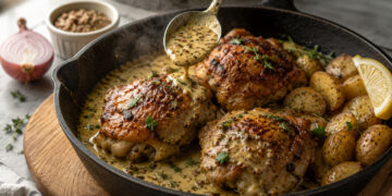 Pan-Roasted Chicken with Shallot Mustard Cream and Herbs