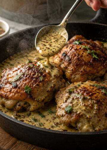Pan-Roasted Chicken with Shallot Mustard Cream and Herbs