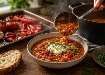 Smoky Roasted Tomato, Red Pepper and Barley Soup