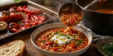 Smoky Roasted Tomato, Red Pepper and Barley Soup