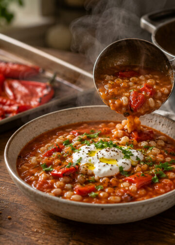 Smoky Roasted Tomato, Red Pepper and Barley Soup
